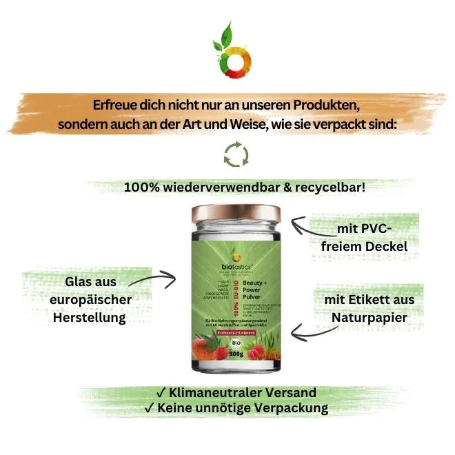 Bio Spermidin plus Superfood-Antioxidantien-Beauty+Power Pulver_nachhaltige Verpackung_von Biotastics Bio Nahrungsergaenzung