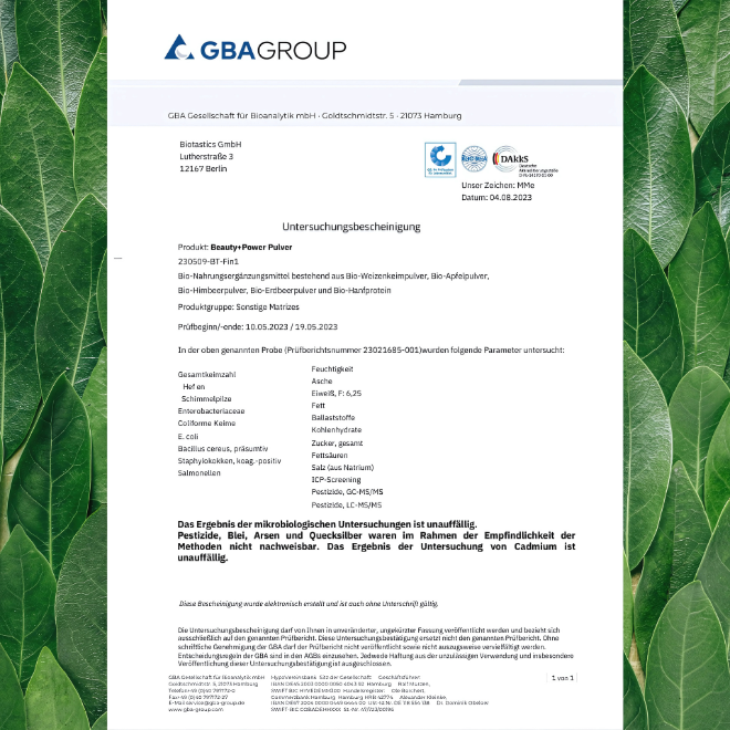 GBA_Laboranalyse_Bio_Spermidin_plus_Superfood_Antioxidantien_geprueft_auf_Reinheit_Naehrstoffe_Pestizide_und_Schadstoffe-von_Biotastics_Bio-Nahrungsergaenzung