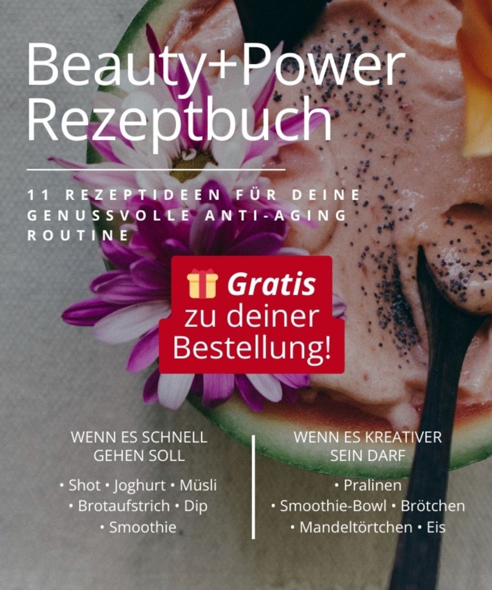 Bio Spermidin plus Superfood-Antioxidantien-Beauty Power Pulver-Produktseite-Rezeptbuch-von Biotastics Bio Nahrungsergaenzung
